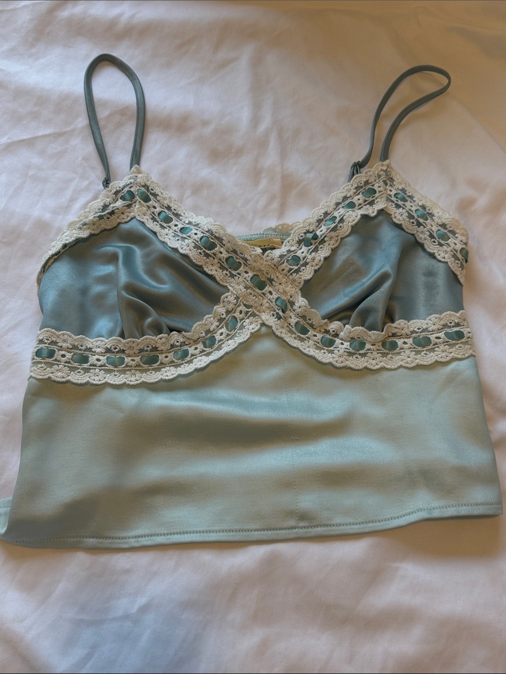 La Hearts Blue Satin Camisole with Cream Lace